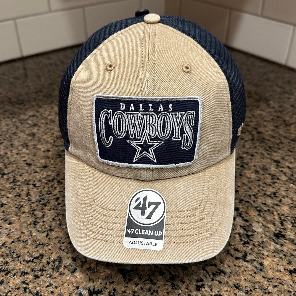 Dallas Cowboys '47 Clean Up Trucker Hat Men's Adjustable Khaki Navy Blue NFL New